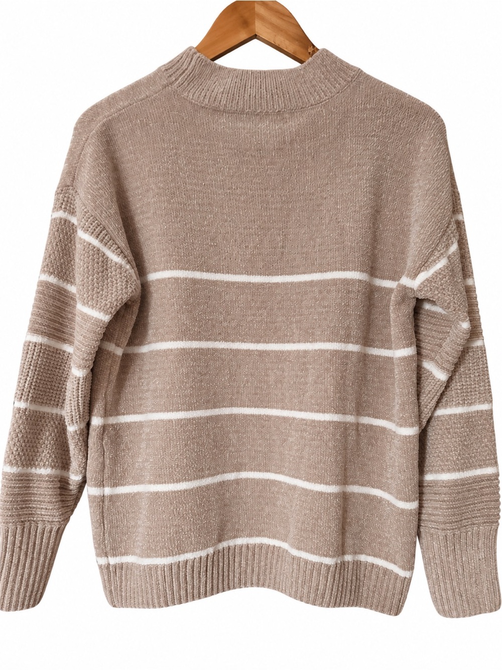 Rachel Zoe Women's Taupe Striped Crewneck Sweater